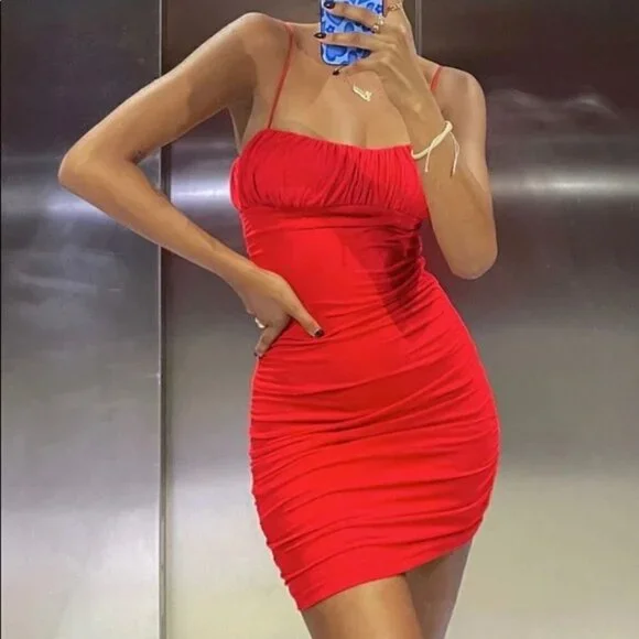 Princess Polly Penney Red Ruched Bodycon Dress 2 - Picture 2 of 10